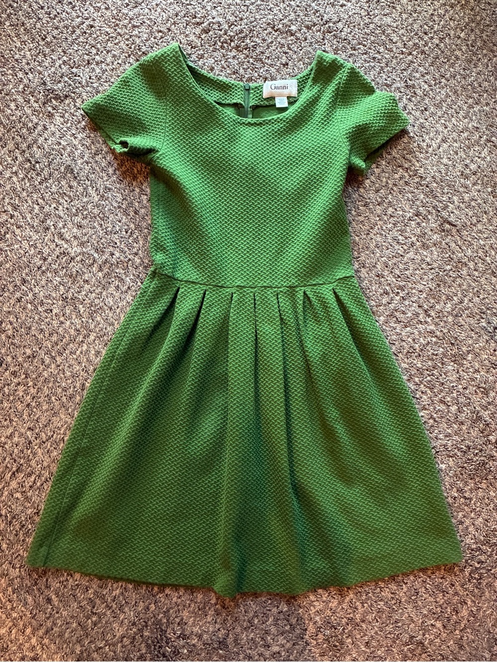 Ganni Textured Fit-and-Flare Green Dress